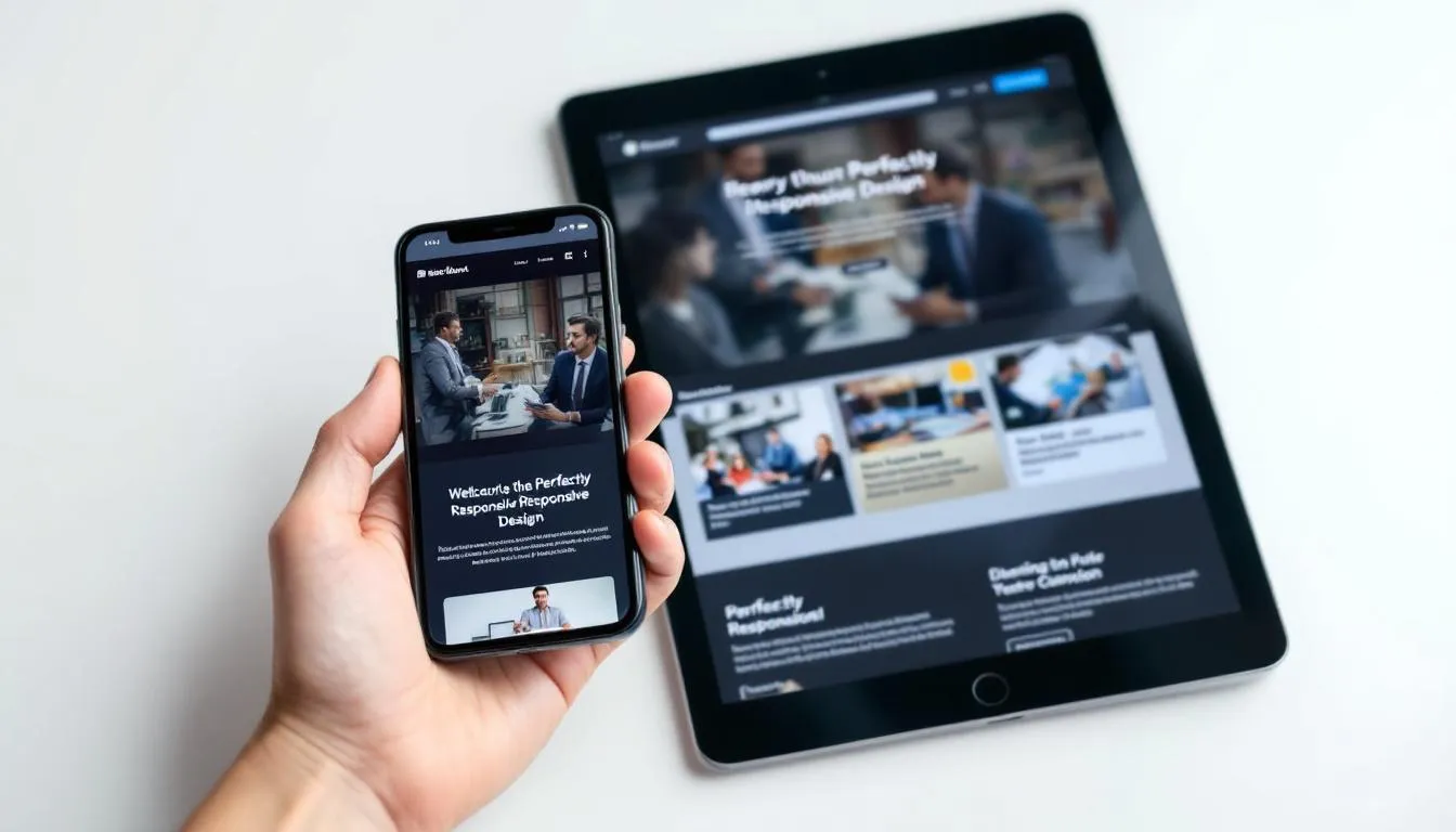 Dans l'image, un smartphone et une tablette affichent le même site web avec un design parfaitement responsive, illustrant l'importance d'une expérience utilisateur optimale sur différents appareils. Les éléments du site sont bien agencés, reflétant un savoir-faire en web design adapté aux tendances actuelles.